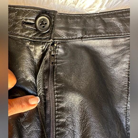Vintage 80s Brass Plum Nordstrom Black Leather Pencil Skirt | Knee Length | M - Picture 11 of 11